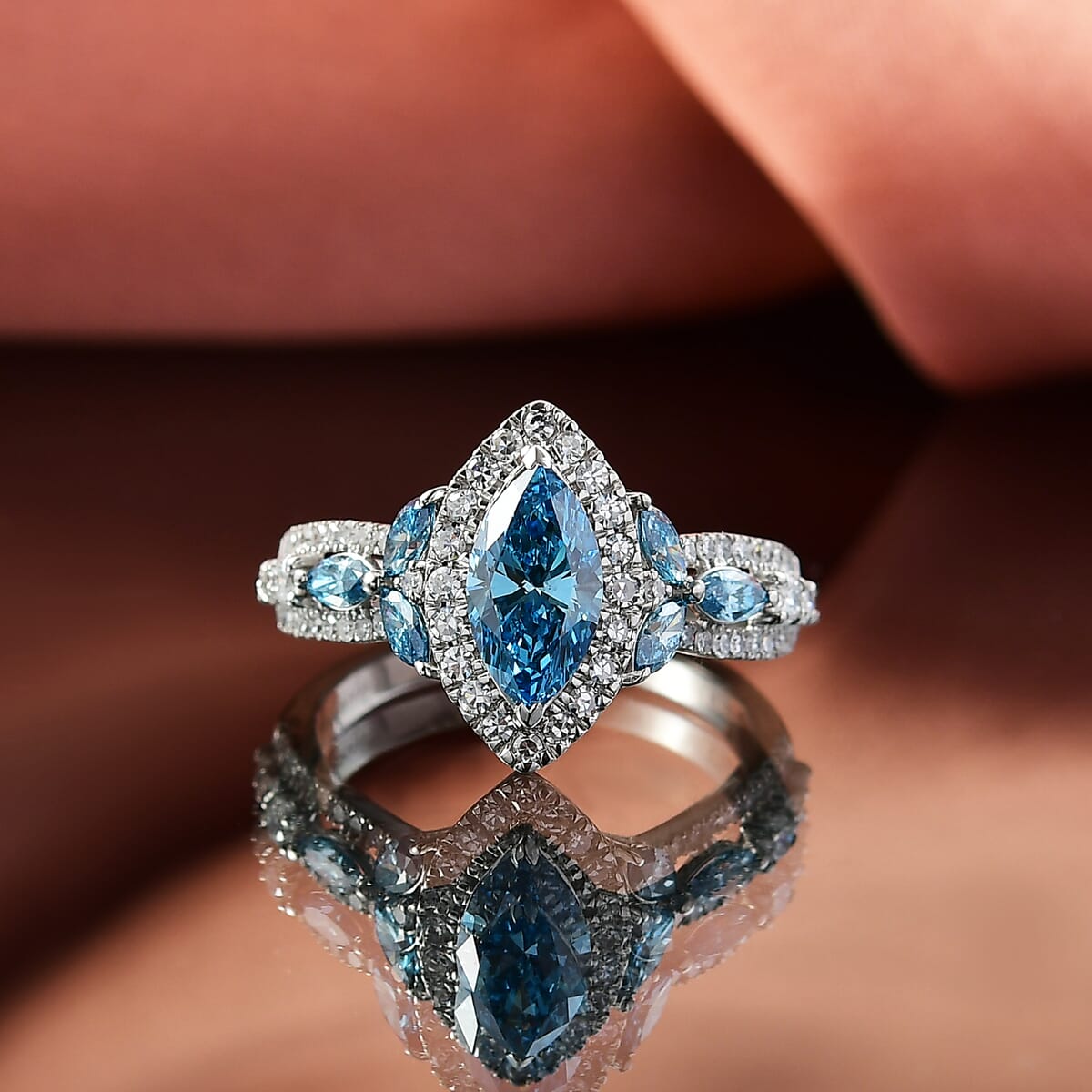 IGI Certified Luxuriant Lab Grown Blue Diamond (IR) VS and Lab Grown Diamond 2.00 ctw Ring in 950 Platinum (Size 10.0) 6.40 Grams image number 1