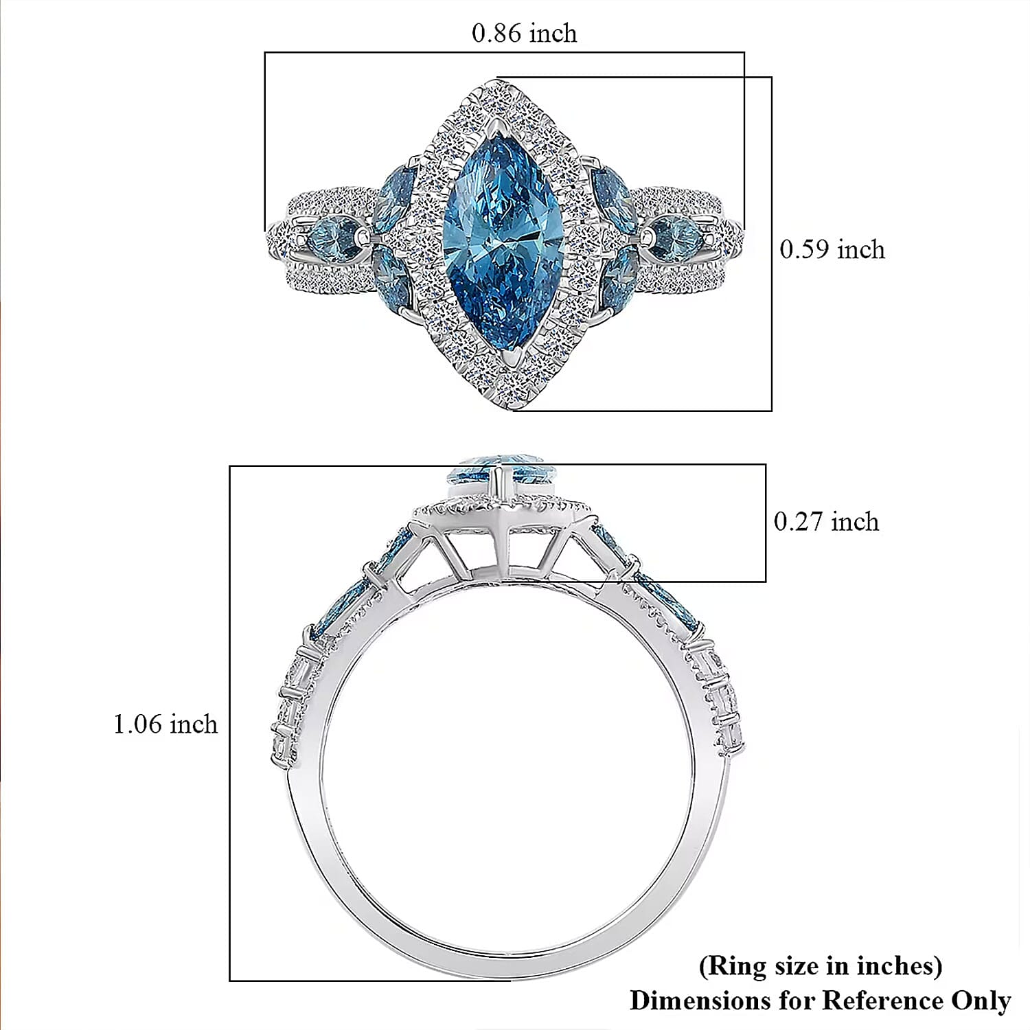 IGI Certified Luxuriant Lab Grown Blue Diamond (IR) VS and Lab Grown Diamond 2.00 ctw Helix Eye Ring in 950 Platinum (Size 10.0) 6.40 Grams