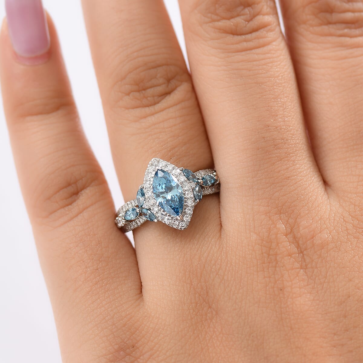 IGI Certified Luxuriant Lab Grown Blue Diamond (IR) VS and Lab Grown Diamond 2.00 ctw Ring in 950 Platinum (Size 6.0) 6.40 Grams image number 2