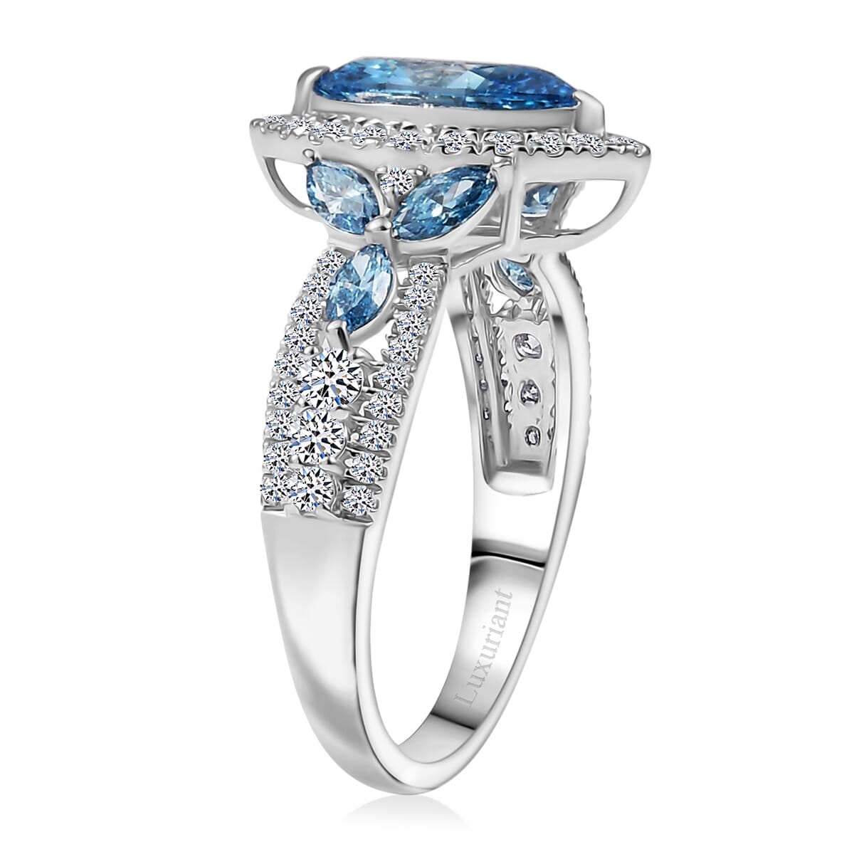 IGI Certified Luxuriant Lab Grown Blue Diamond (IR) VS and Lab Grown Diamond 2.00 ctw Ring in 950 Platinum (Size 6.0) 6.40 Grams image number 3