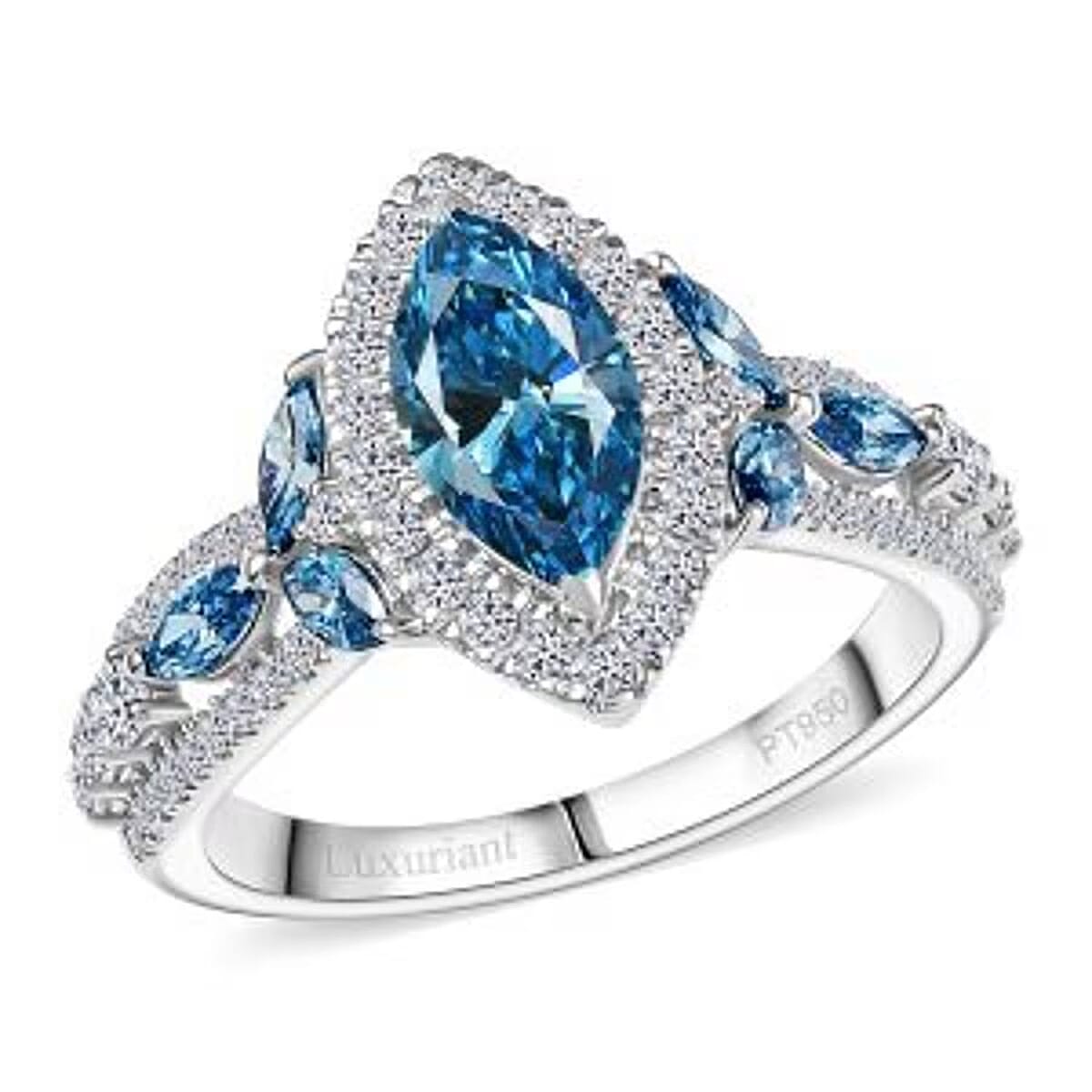 Luxuriant Lab Grown Blue Diamond (IR) VS and Lab Grown Diamond 2.00 ctw Ring in 950 Platinum (Size 7.5) 6.40 Grams image number 0