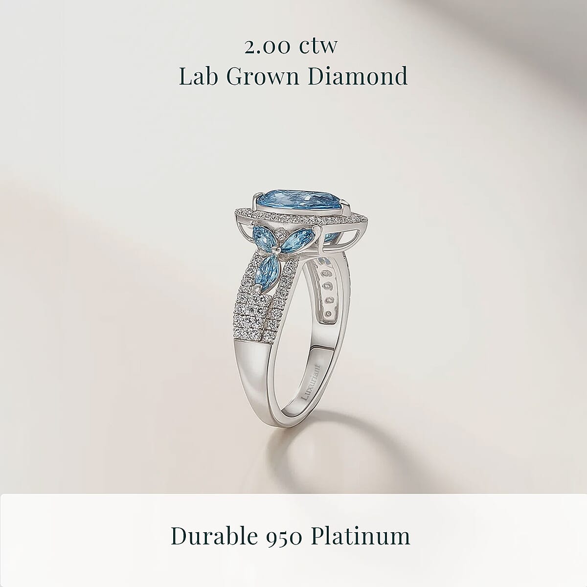 Luxuriant Lab Grown Blue Diamond (IR) VS and Lab Grown Diamond 2.00 ctw Ring in 950 Platinum (Size 7.5) 6.40 Grams image number 2