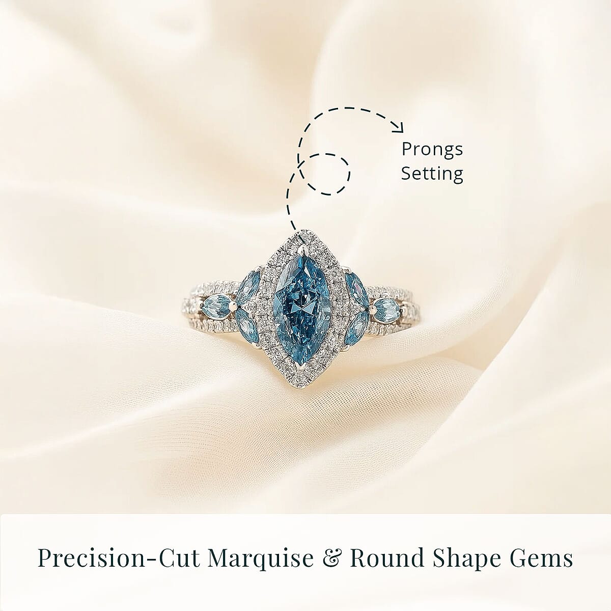 Luxuriant Lab Grown Blue Diamond (IR) VS and Lab Grown Diamond 2.00 ctw Ring in 950 Platinum (Size 7.5) 6.40 Grams image number 4