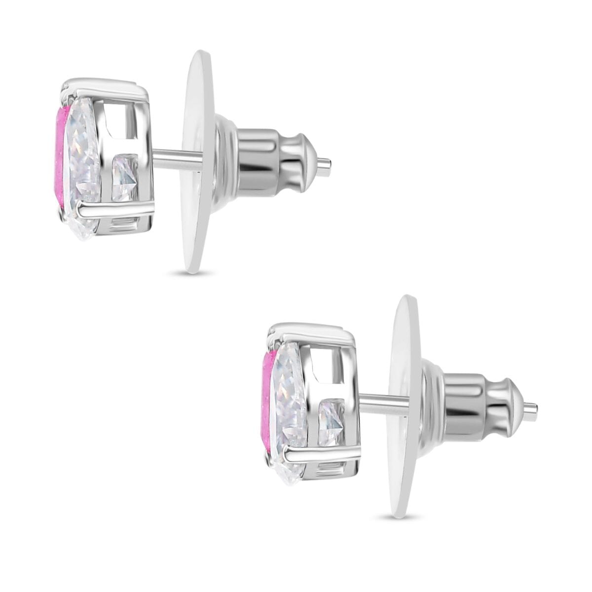 D'Joy Premium Ilakaka Hot Pink Sapphire (FF) and Moissanite 4.15 ctw Toi et Moi Earrings in Rhodium Over Sterling Silver image number 3