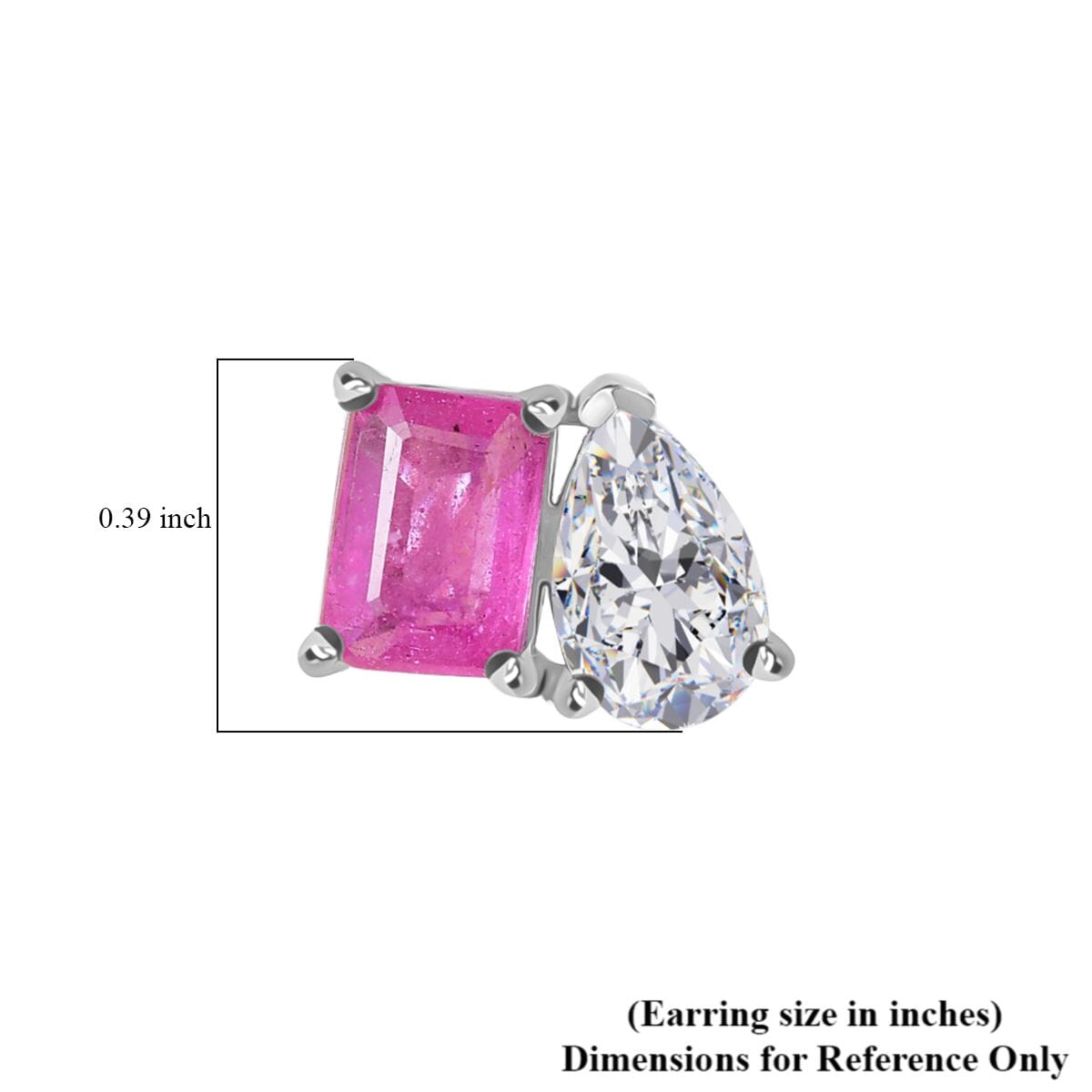 D'Joy Premium Ilakaka Hot Pink Sapphire (FF) and Moissanite 4.15 ctw Toi et Moi Earrings in Rhodium Over Sterling Silver image number 4