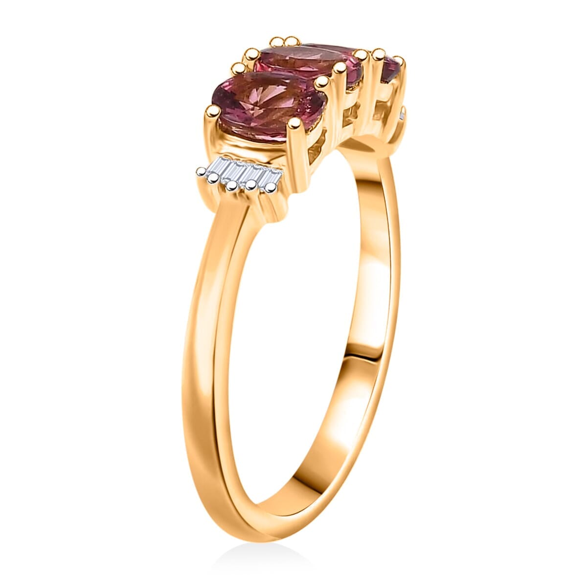 Luxoro AAA Ouro Fino Rubellite and G-H SI Diamond 2.00 ctw Trilogy Ring in 14K Yellow Gold (Size 10.0) image number 3