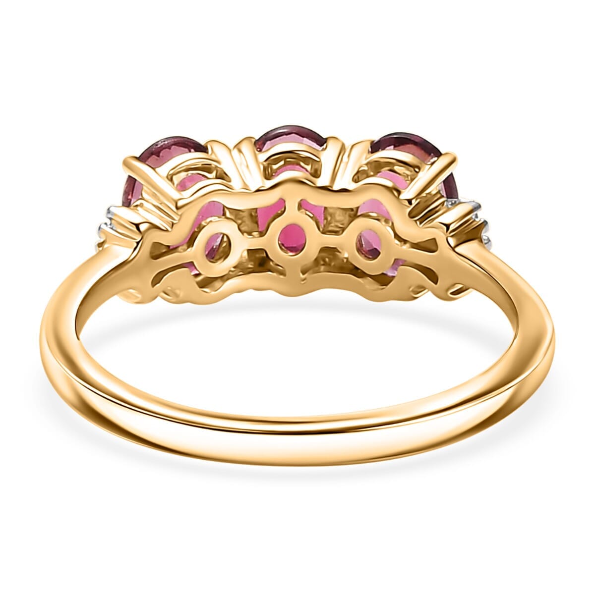 Luxoro AAA Ouro Fino Rubellite and G-H SI Diamond 2.00 ctw Trilogy Ring in 14K Yellow Gold (Size 10.0) image number 4
