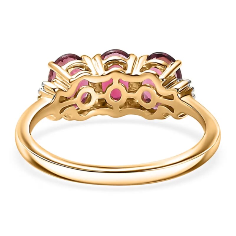 Luxoro AAA Ouro Fino Rubellite and G-H SI Diamond 2.00 ctw Trilogy Ring in 14K Yellow Gold (Size 10.0)
