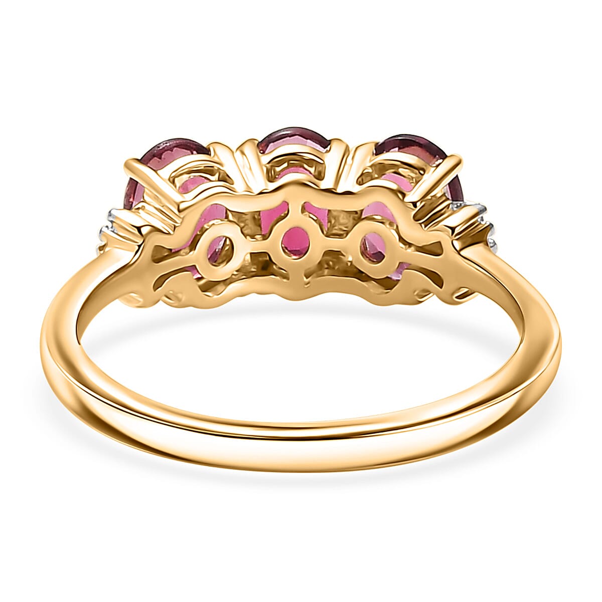 Luxoro AAA Ouro Fino Rubellite and G-H SI Diamond 2.00 ctw Trilogy Ring in 14K Yellow Gold (Size 6.0) image number 4