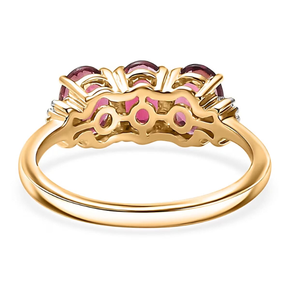 Luxoro AAA Ouro Fino Rubellite and G-H SI Diamond 2.00 ctw Trilogy Ring in 14K Yellow Gold (Size 6.0) image number 6