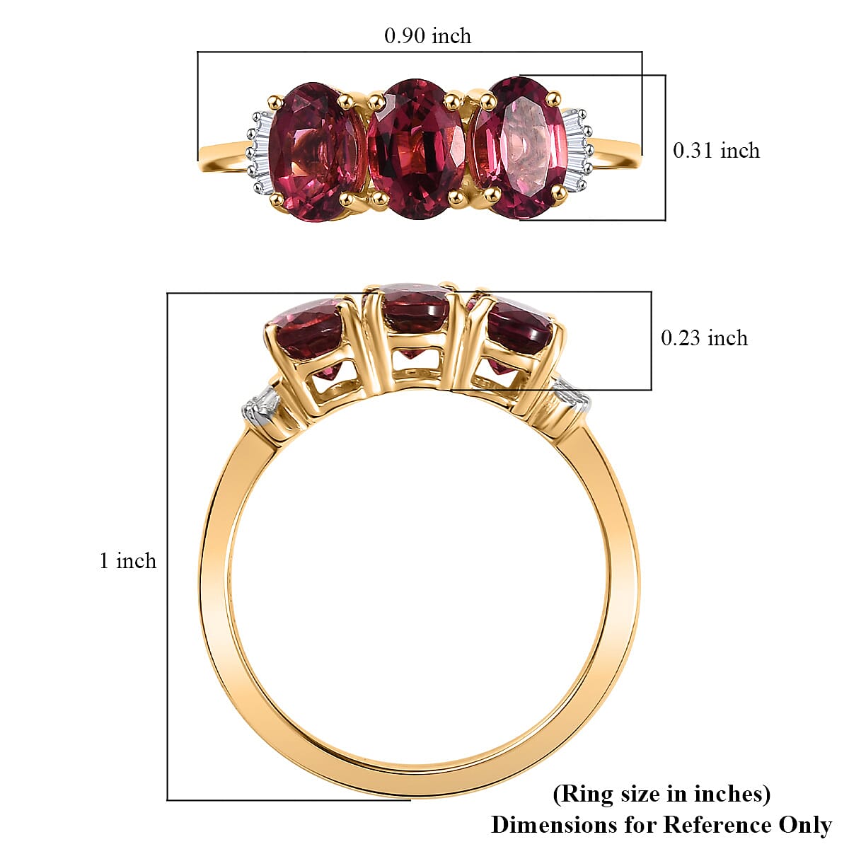Luxoro AAA Ouro Fino Rubellite and G-H SI Diamond 2.00 ctw Trilogy Ring in 14K Yellow Gold (Size 7.0) image number 5