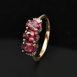 Luxoro AAA Ouro Fino Rubellite and G-H SI Diamond 2.00 ctw Trilogy Ring in 14K Yellow Gold (Size 9.0)