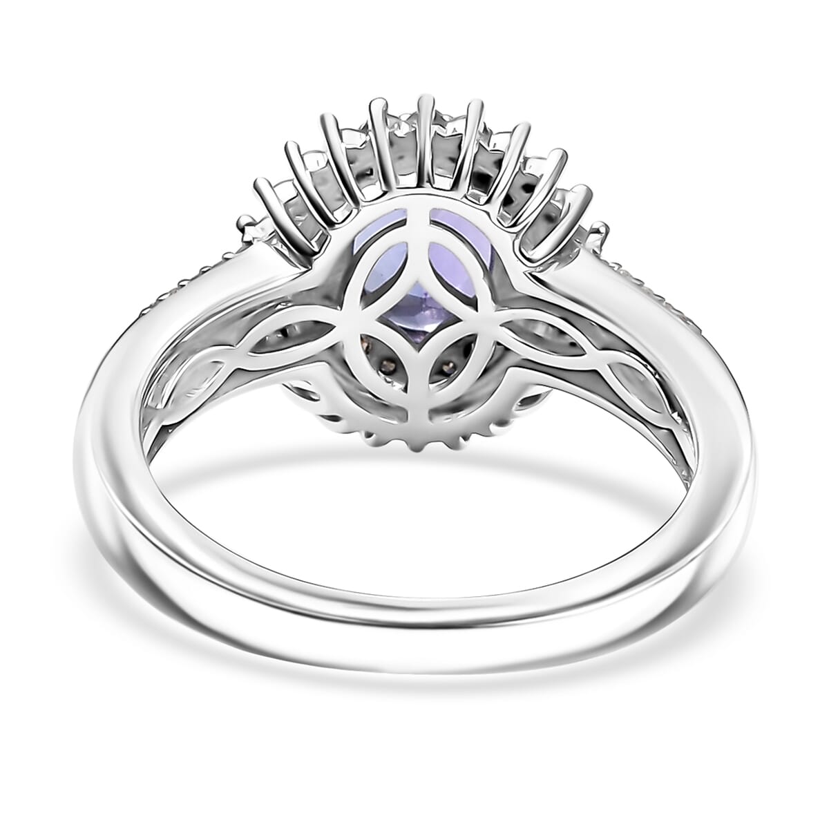 D'Joy Premium Tanzanite, Natural Champagne and White Diamond 1.85 ctw Sunburst Ring in Rhodium Over Sterling Silver (Size 7.0) image number 4