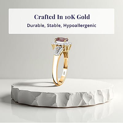 Luxoro AAA Narsipatnam Purple Spinel and G-H I2 Diamond 1.35 ctw Sunburst Ring in 10K Rose Gold (Size 11.0)
