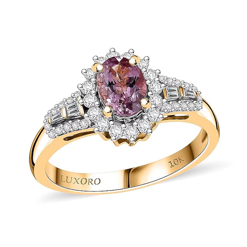 Luxoro AAA Narsipatnam Purple Spinel and G-H I2 Diamond 1.35 ctw Sunburst Ring in 10K Rose Gold (Size 12.0)