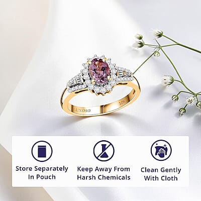 Luxoro AAA Narsipatnam Purple Spinel and G-H I2 Diamond 1.35 ctw Sunburst Ring in 10K Rose Gold (Size 12.0)