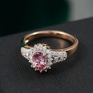 Luxoro AAA Narsipatnam Purple Spinel and G-H I2 Diamond 1.35 ctw Sunburst Ring in 10K Rose Gold (Size 6.0)
