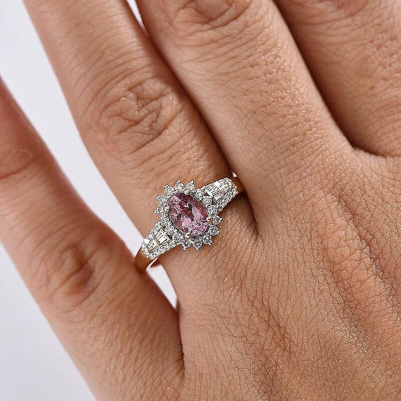 Luxoro AAA Narsipatnam Purple Spinel and G-H I2 Diamond 1.35 ctw Sunburst Ring in 10K Rose Gold (Size 6.0)
