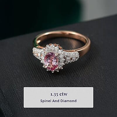 Luxoro AAA Narsipatnam Purple Spinel and G-H I2 Diamond 1.35 ctw Sunburst Ring in 10K Rose Gold (Size 8.0)