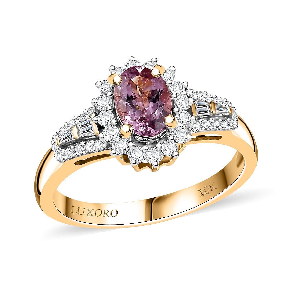 Luxoro AAA Narsipatnam Purple Spinel and G-H I2 Diamond 1.35 ctw Sunburst Ring in 10K Rose Gold (Size 9.0) image number 0