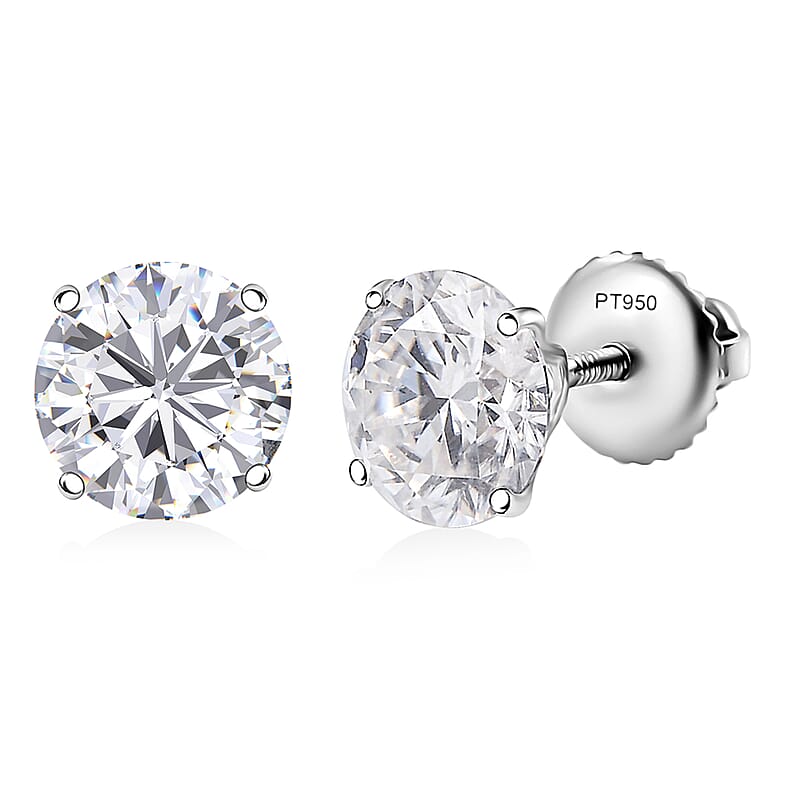 Moissanite Solitaire Stud Earrings in 950 Platinum 3.60 ctw