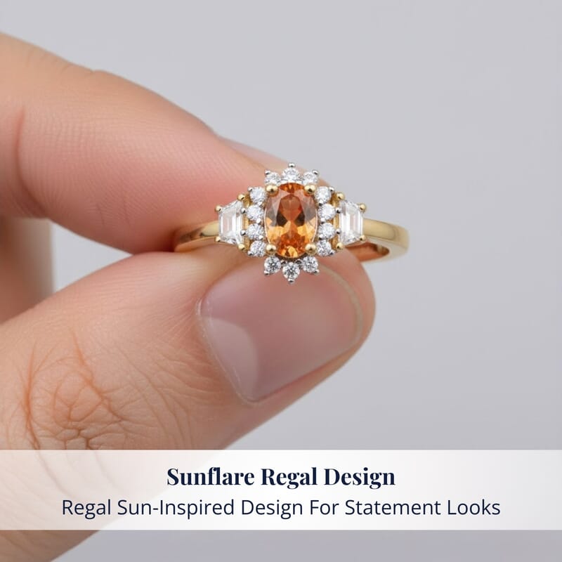 D'Joy Tanzanian Mandarin Garnet, White Zircon Sunflare Regal Ring in 18K Vermeil YG Over Sterling Silver 1.00 ctw (Size 10.0)