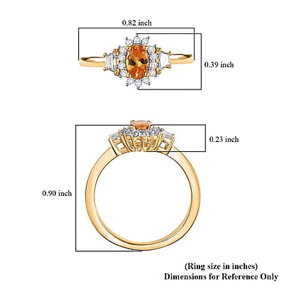 D'Joy Tanzanian Mandarin Garnet, White Zircon Sunflare Regal Ring in 18K Vermeil YG Over Sterling Silver 1.00 ctw (Size 10.0)