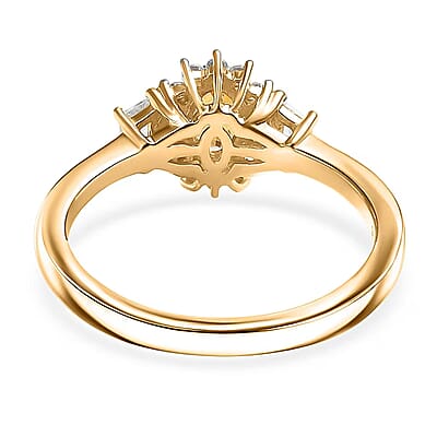D'Joy Tanzanian Mandarin Garnet, White Zircon Sunflare Regal Ring in 18K Vermeil YG Over Sterling Silver 1.00 ctw (Size 10.0)