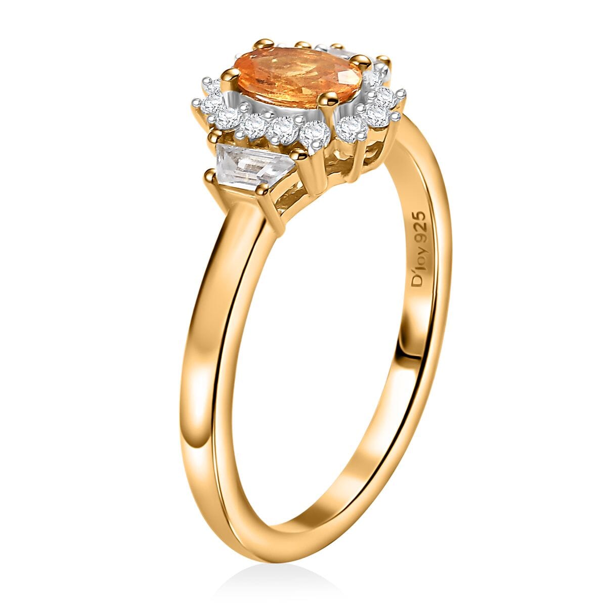 D'Joy Tanzanian Mandarin Garnet and White Zircon 1.00 ctw Sunflare Regal Ring in 18K Vermeil Yellow Gold Over Sterling Silver (Size 6.0) image number 3