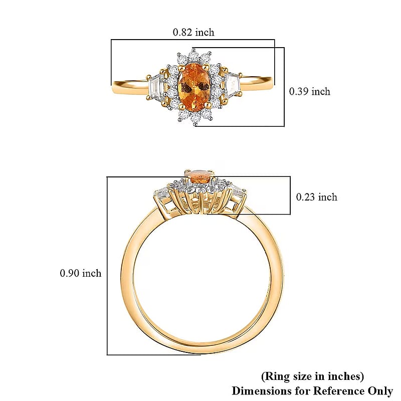 D'Joy Tanzanian Mandarin Garnet and White Zircon 1.00 ctw Sunflare Regal Ring in 18K Vermeil Yellow Gold Over Sterling Silver (Size 6.0)