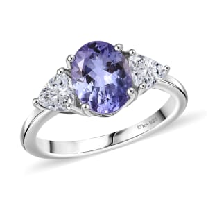 D'Joy Tanzanite and Moissanite 2.60 ctw Ring in Rhodium Over Sterling Silver (Size 10.0)