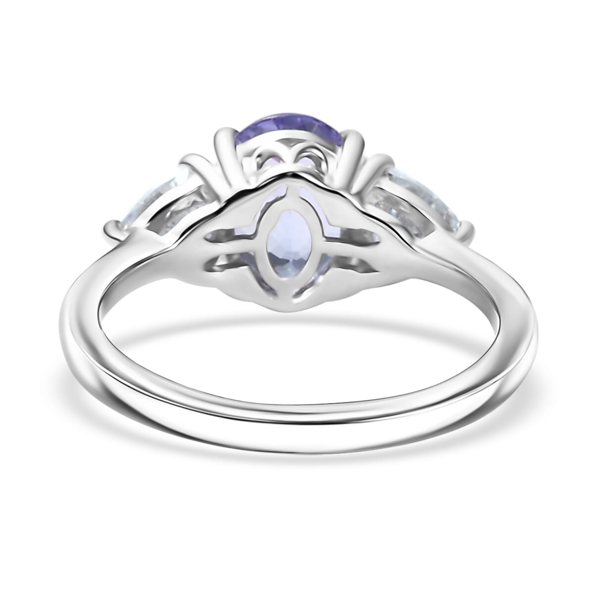 D'Joy Tanzanite and Moissanite 2.60 ctw Trinity of Light Ring in Rhodium Over Sterling Silver (Size 6.0) image number 3