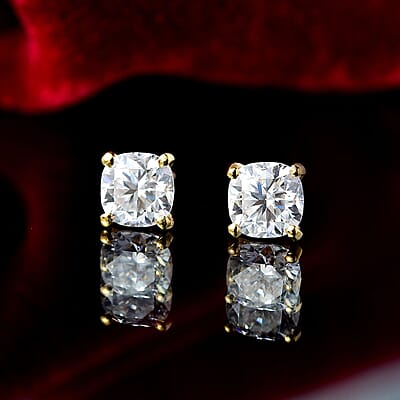 D'Joy Moissanite 2.00 ctw Solitaire Stud Earrings in 18K Vermeil Yellow Gold Over Sterling Silver