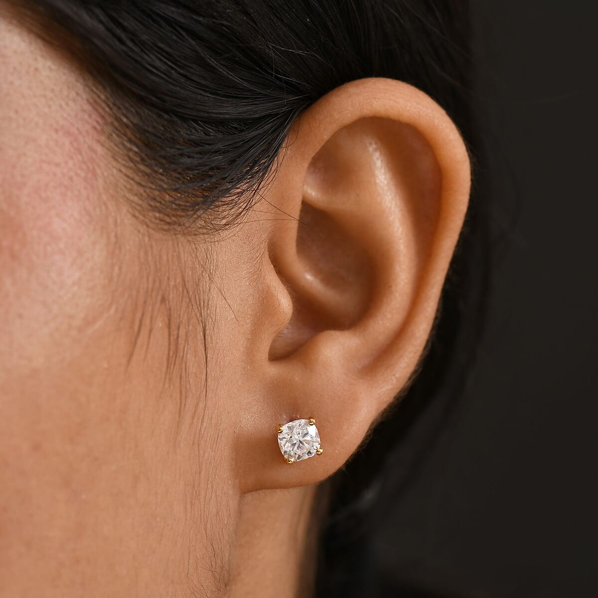 D'Joy Moissanite 2.00 ctw Solitaire Stud Earrings in 18K Vermeil Yellow Gold Over Sterling Silver image number 2