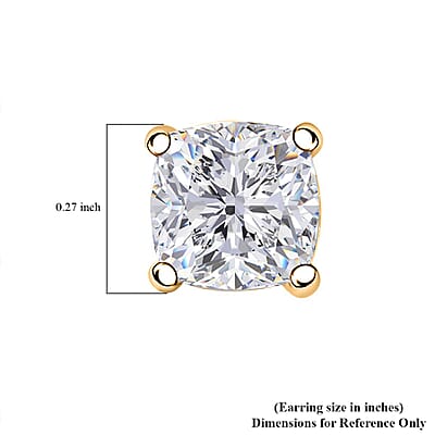D'Joy Moissanite 2.00 ctw Solitaire Stud Earrings in 18K Vermeil Yellow Gold Over Sterling Silver