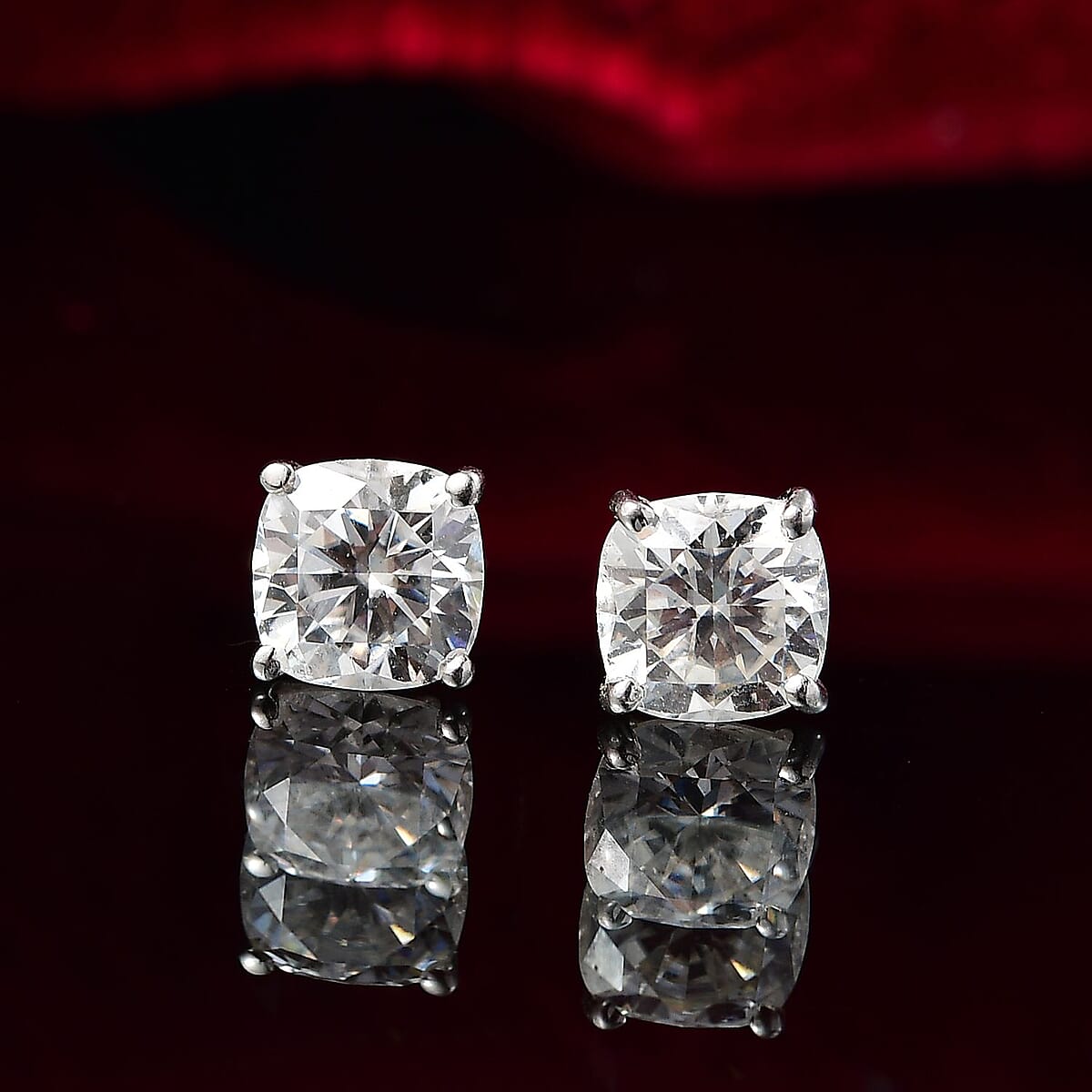 D'Joy Moissanite 2.00 ctw Solitaire Stud Earrings in Rhodium Over Sterling Silver image number 1