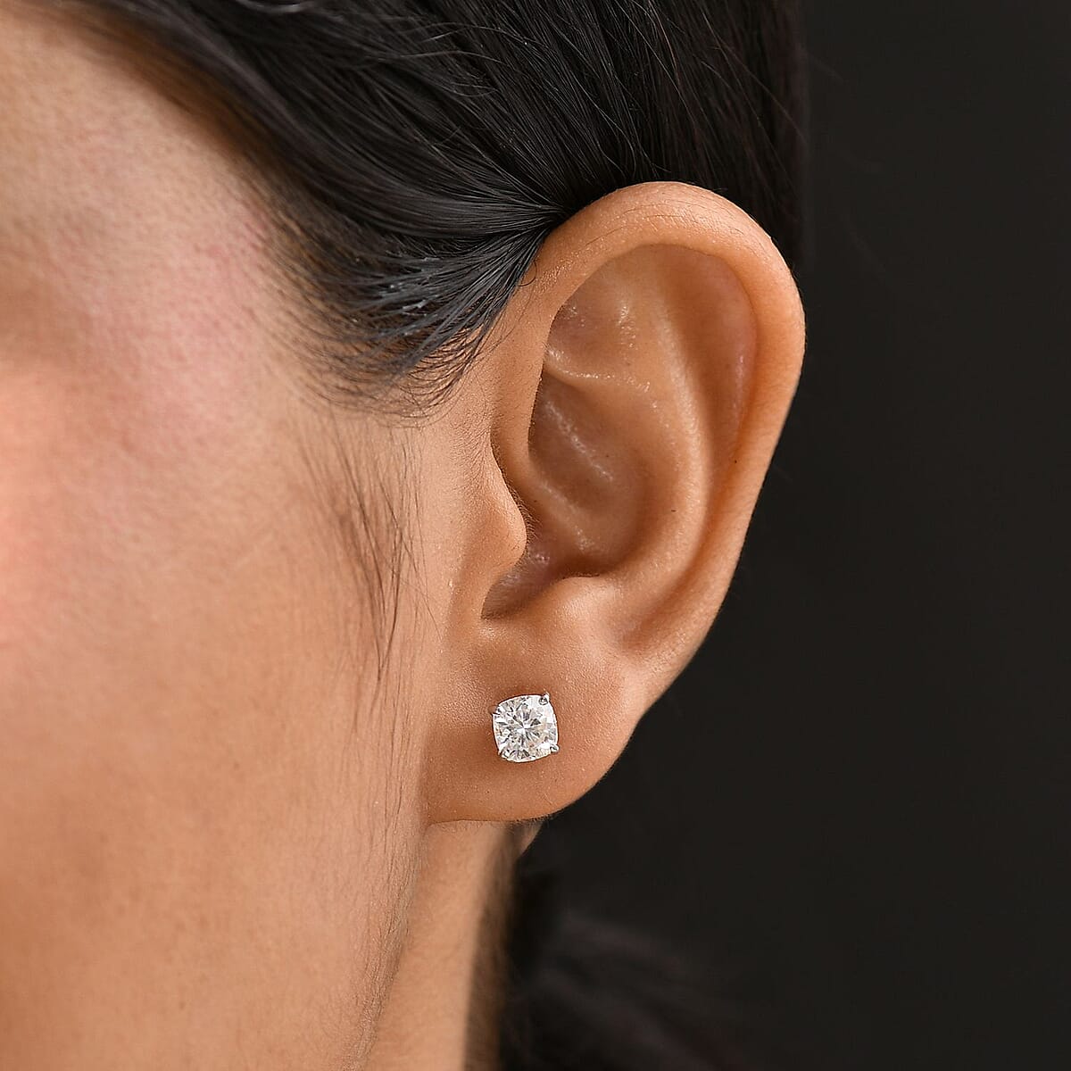 D'Joy Moissanite 2.00 ctw Solitaire Stud Earrings in Rhodium Over Sterling Silver image number 2