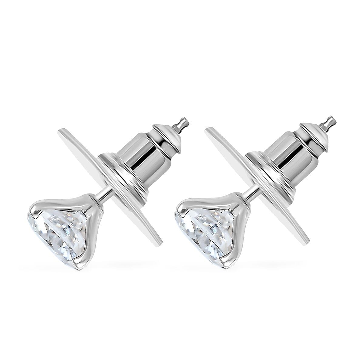 D'Joy Moissanite 2.00 ctw Solitaire Stud Earrings in Rhodium Over Sterling Silver image number 3