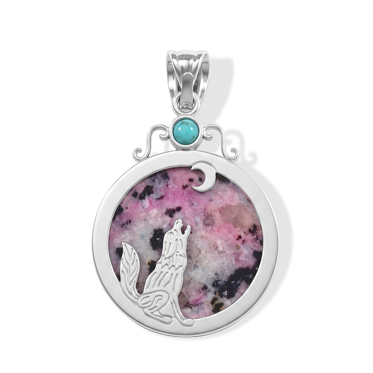 Center Stone Varies Purple Quartz 47.00 ctw Coyote Moon Pendant without Chain in Silvertone