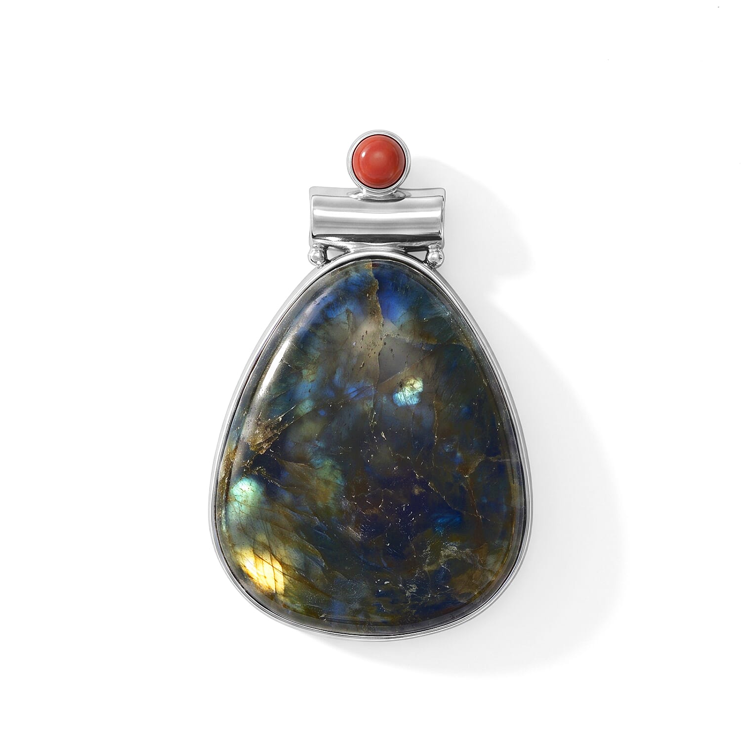 Center Stone Varies Labradorite 57.00 ctw Drop Pendant without Chain in Silvertone