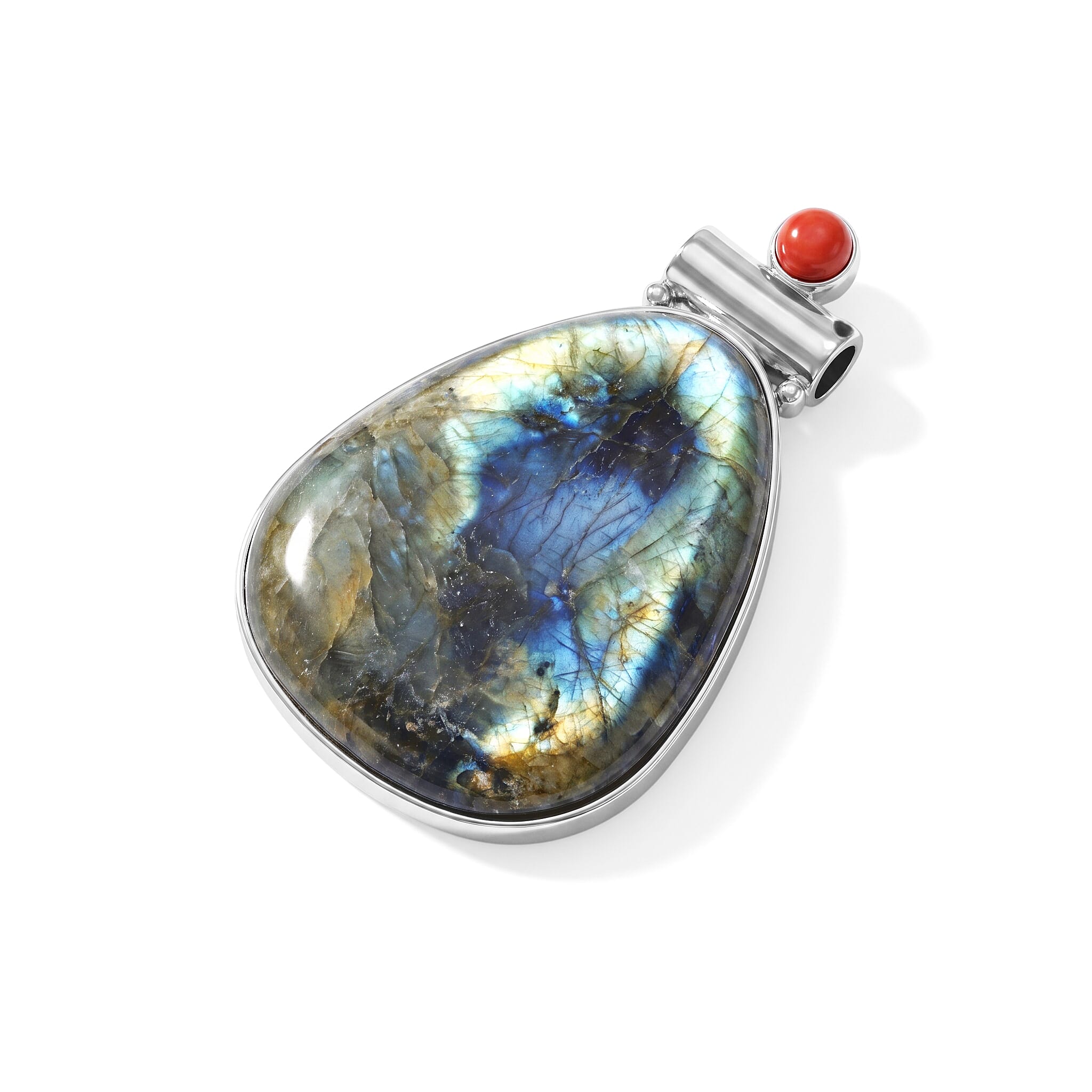 Center Stone Varies Labradorite 57.00 ctw Drop Pendant without Chain in Silvertone