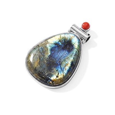 Center Stone Varies Labradorite 57.00 ctw Drop Pendant without Chain in Silvertone