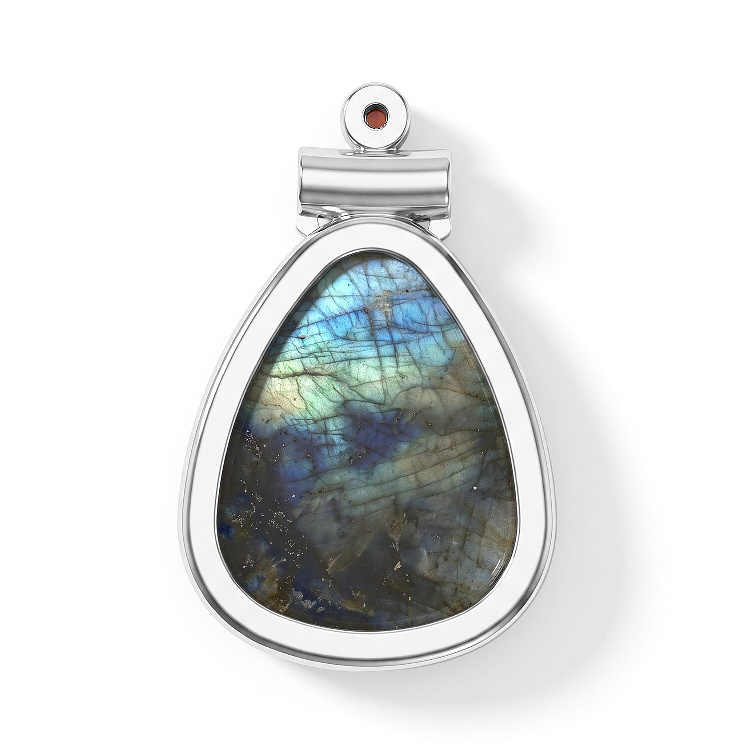 Center Stone Varies Labradorite 57.00 ctw Drop Pendant without Chain in Silvertone