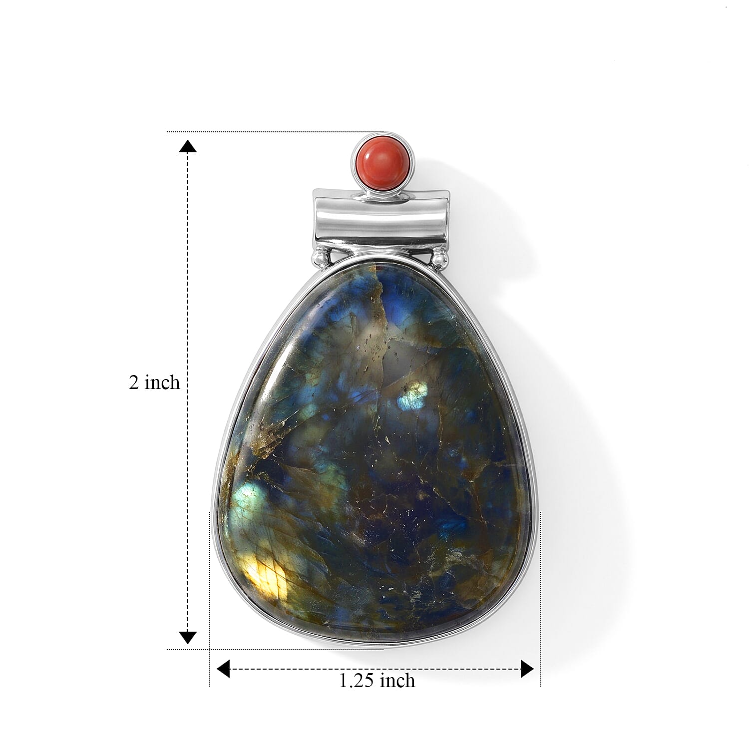 Center Stone Varies Labradorite 57.00 ctw Drop Pendant without Chain in Silvertone