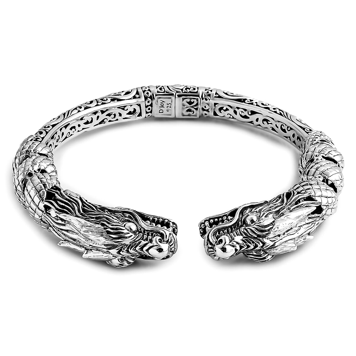 Bali Legacy Twin Dragon Bangle Bracelet in Sterling Silver (7.25 In) 42.25 Grams image number 0