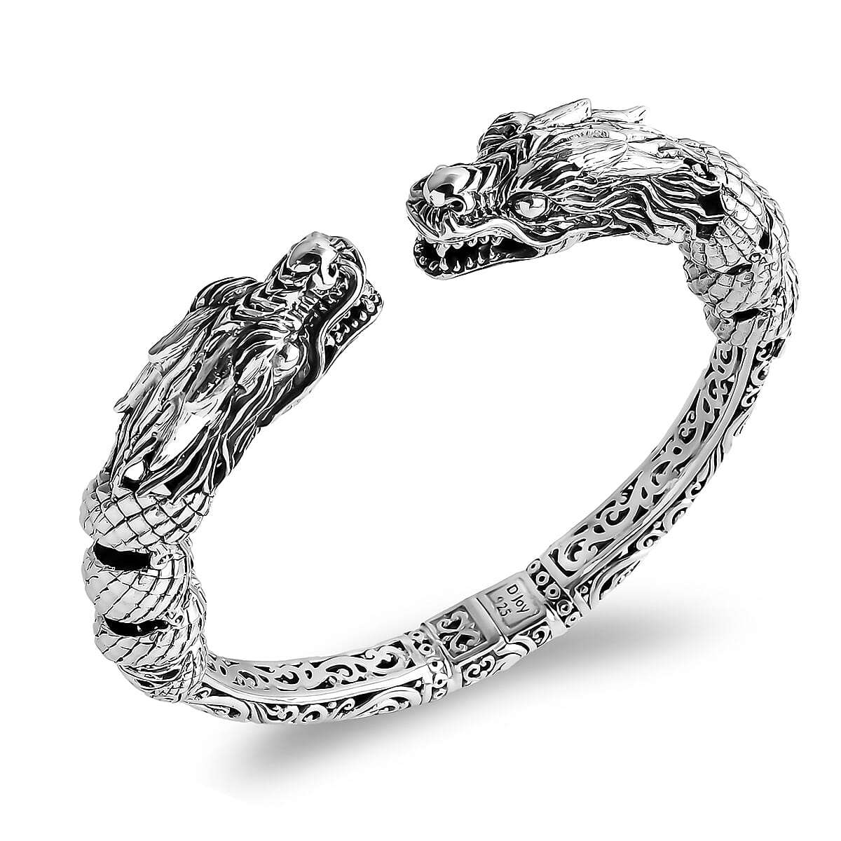 Bali Legacy Twin Dragon Bangle Bracelet in Sterling Silver (7.25 In) 42.25 Grams image number 2