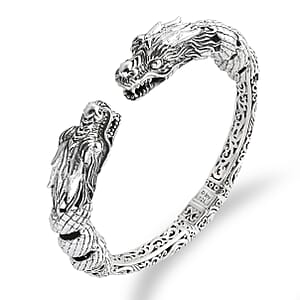 D'Joy Bali Legacy Twin Dragon Cuff Bracelet in Sterling Silver (7.25 In) 42.25 Grams