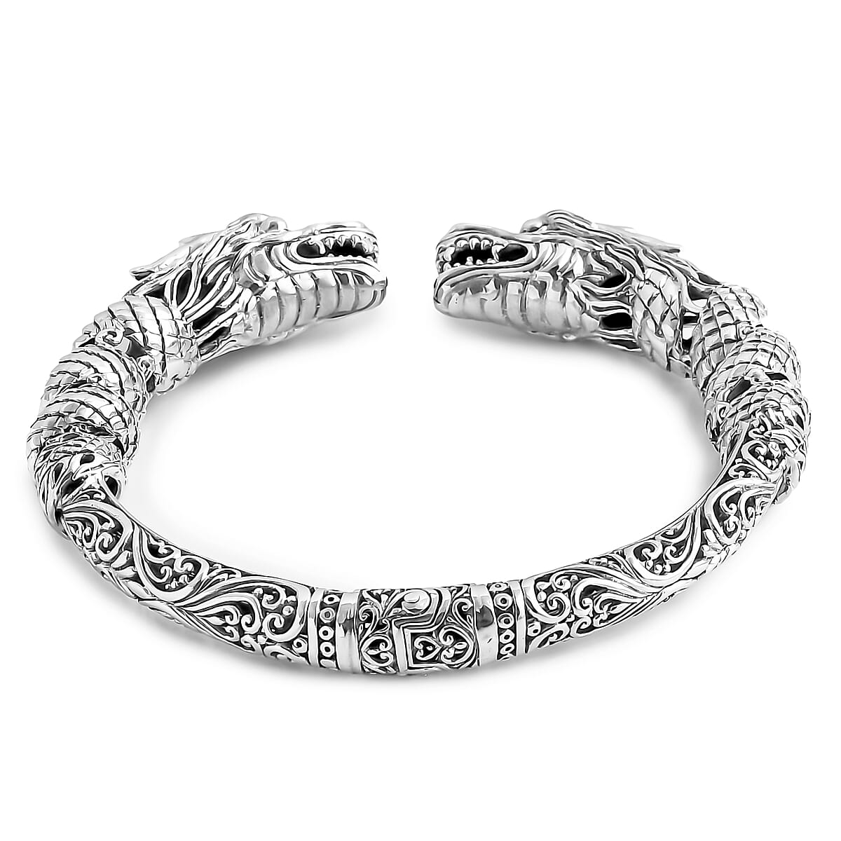 Bali Legacy Twin Dragon Bangle Bracelet in Sterling Silver (7.25 In) 42.25 Grams image number 3