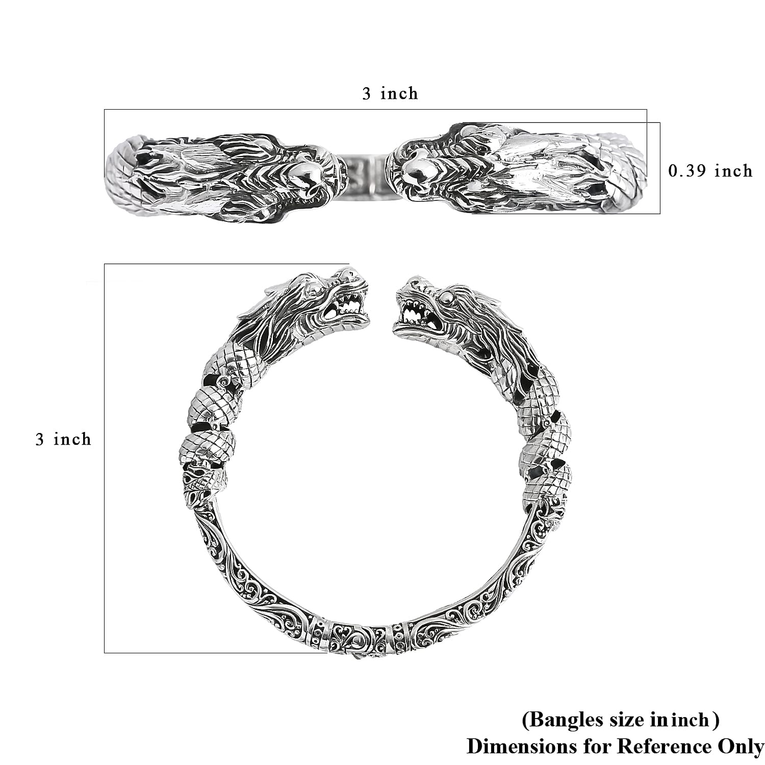 D'Joy Bali Legacy Twin Dragon Cuff Bracelet in Sterling Silver (7.25 In) 42.25 Grams