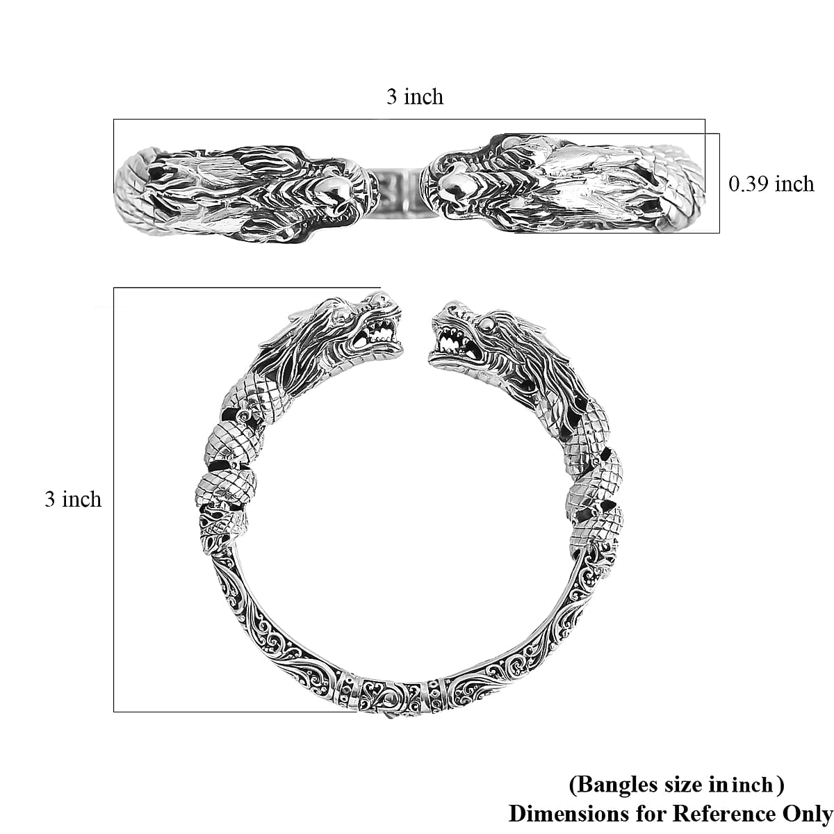 Bali Legacy Twin Dragon Bangle Bracelet in Sterling Silver (7.25 In) 42.25 Grams image number 4